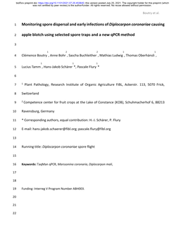 Monitoring Spore Dispersal and Early Infections of Diplocarpon Coronariae Causing Apple Blotch Using Selected Spore Traps and A