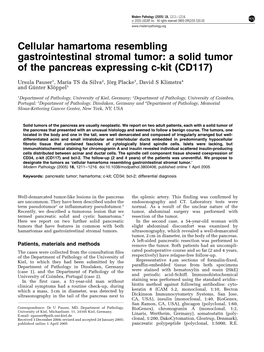 Cellular Hamartoma Resembling Gastrointestinal Stromal Tumor: a Solid Tumor of the Pancreas Expressing C-Kit (CD117)