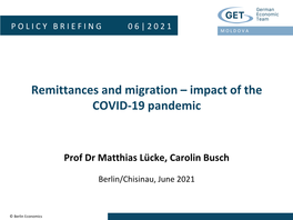 Remittances and Migration – Impact of the COVID-19 Pandemic