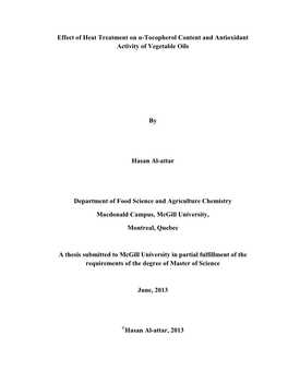 Effect of Heat Treatment on Α-Tocopherol Content and Antioxidant Activity of Vegetable Oils