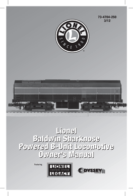Lionel Baldwin Sharknose Powered B-Unit Locomotive Owner's Manual