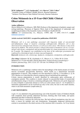 Colon Melanosis in a 15-Year-Old Child: Clinical Observation