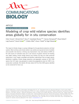 Modeling of Crop Wild Relative Species Identifies Areas Globally for in Situ
