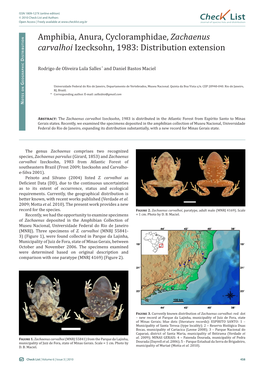 Zachaenus Carvalhoi Izecksohn, 1983: Distribution Extension Istributio D Rodrigo De Oliveira Lula Salles * and Daniel Bastos Maciel Raphic G Eo