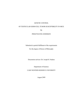 Genetic Control of Testicular Germ Cell Tumor Susceptibility in Mice