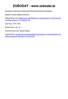 Das Den Enzkreis Betreffende Geologische, Mineralogische Und Paläontologische Schrifttum (1979) 39-64