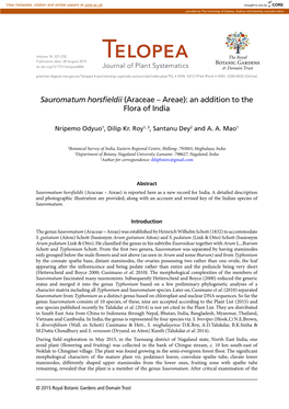 Sauromatum Horsfieldii (Araceae – Areae): an Addition to the Flora of India