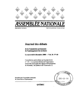 Assemblee Nationale Première Session Trente-Sixième Législature