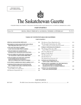 Sask Gazette, Part I, Feb 23, 2007