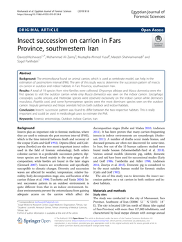 Insect Succession on Carrion in Fars Province, Southwestern Iran