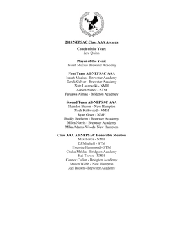 2018 NEPSAC Class AAA Awards Coach of the Year: Jere Quinn