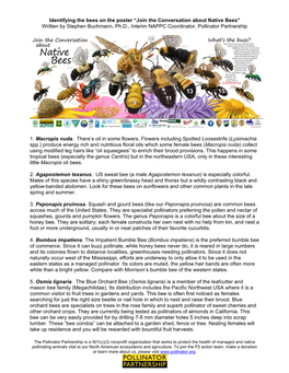 Join the Conversation About Native Bees” Written by Stephen Buchmann, Ph.D., Interim NAPPC Coordinator, Pollinator Partnership