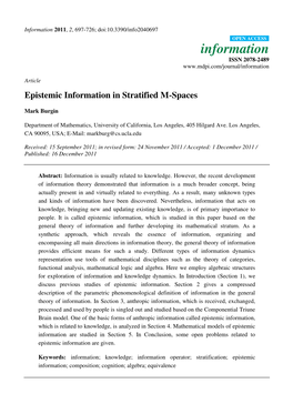 Epistemic Information in Stratified M-Spaces