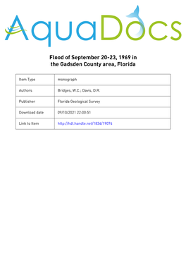 Flood of September 20-23, 1969 in the Gadsden County Area, Florida