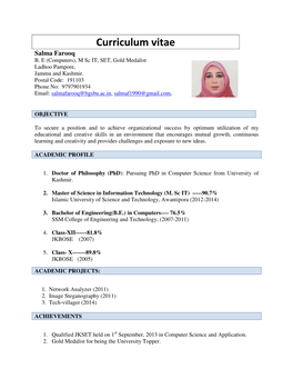 Curriculum Vitae Salma Farooq B