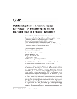 (Myrtaceae) by Resistance Gene Analog Markers: Focus on Nematode Resistance