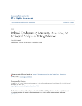 Political Tendencies in Louisiana, 1812-1952; an Ecological Analysis of Voting Behavior