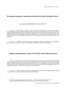 Tectonique Analytique Et Quantitative Du Bassin De Lodève (Hérault, France)