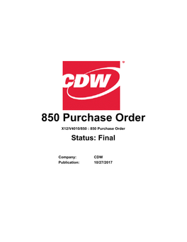 850 Purchase Order X12/V4010/850 : 850 Purchase Order Status: Final