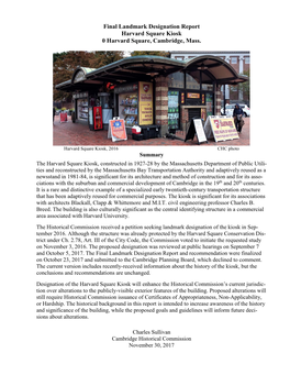 Harvard Square Kiosk Landmark Report