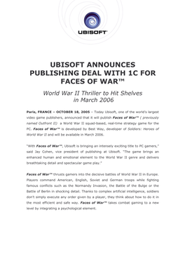 Ubisoft Announces Publishing Deal with 1C for Faces of War™