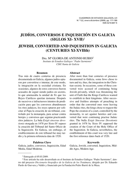 Judíos, Conversos E Inquisición En Galicia (Siglos XI-XVII)