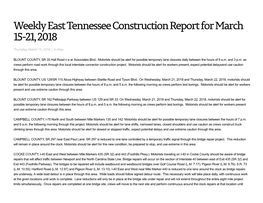 Weekly East Tennessee Construction Report for March 15-21, 2018