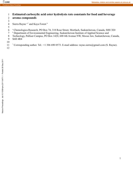 Estimated Carboxylic Acid Ester Hydrolysis Rate Constants for Food