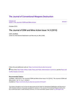 The Journal of ERW and Mine Action Issue 14.3 (2010)