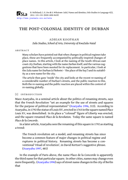 The Post-Colonial Identity of Durban