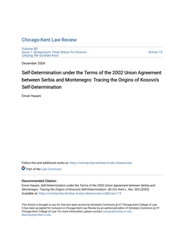 Self-Determination Under the Terms of the 2002 Union Agreement Between Serbia and Montenegro: Tracing the Origins of Kosovo's Self-Determination