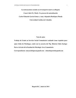 Las Interacciones Sociales En El Transporte Masivo En Bogotá