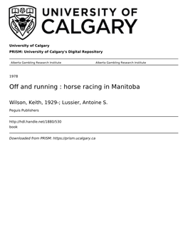 Off and Running : Horse Racing in Manitoba