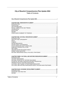 City of Beaufort Comprehensive Plan Update 2004 Table of Contents