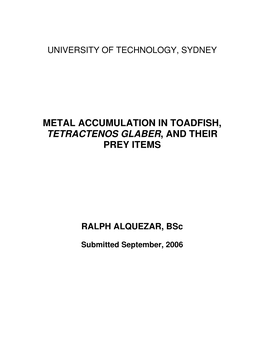 Metal Accumulation in Toadfish, Tetractenos Glaber , and Their Prey Items