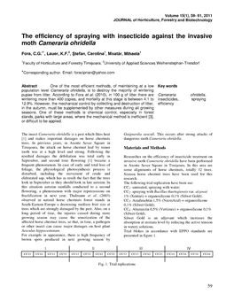 The Efficiency of Spraying with Insecticide Against the Invasive Moth Cameraria Ohridella