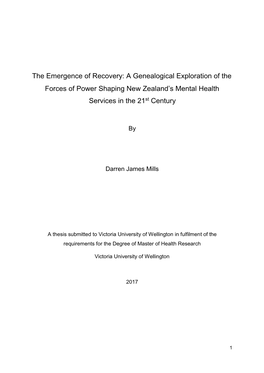 The Emergence of Recovery: a Genealogical Exploration of the Forces of Power Shaping New Zealand’S Mental Health