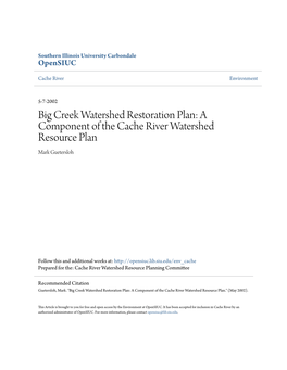 Big Creek Watershed Restoration Plan: a Component of the Cache River Watershed Resource Plan Mark Guetersloh