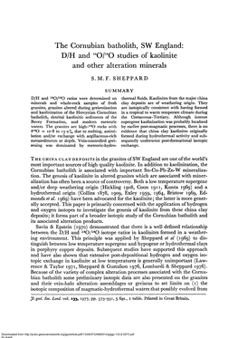 The Cornubian Batholith, SW England: D/H and 180/160 Studies of Kaolinite and Other Alteration Minerals