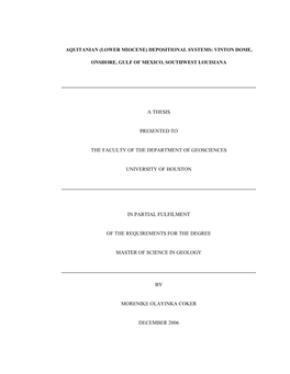 Lower Miocene) Depositional Systems: Vinton Dome