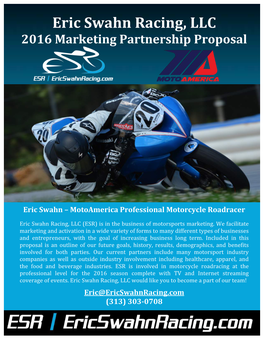 Eric Swahn Racing, LLC 2016 Marketing Partnership Proposal