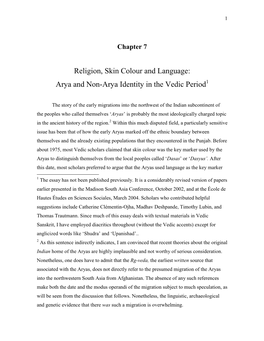 Religion, Skin Colour and Language: Arya and Non-Arya Identity in the Vedic Period1