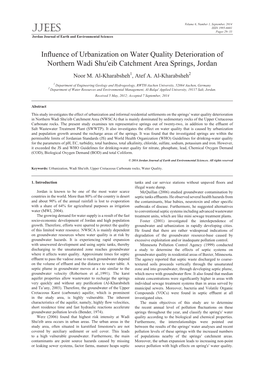 Influence of Urbanization on Water Quality Deterioration of Northern Wadi Shu′Eib Catchment Area Springs, Jordan Noor M