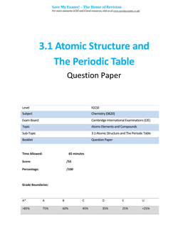 3.1 Atomic Structure and the Periodic Table Question Paper