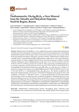 Thalhammerite, Pd9ag2bi2s4, a New Mineral from the Talnakh and Oktyabrsk Deposits, Noril’Sk Region, Russia