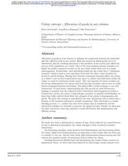 Allocation of Goods in Ant Colonies