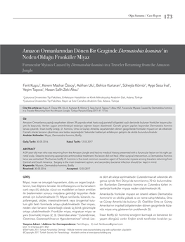 Dermatobia Hominis'in Neden Olduğu Fronküler Miyaz Furuncular Myiasis Caused by Dermatobia Hominis in a Traveler Returning from the Amazon Jungle