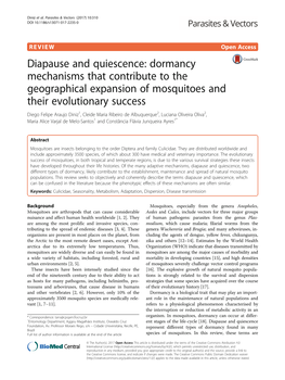 Diapause and Quiescence: Dormancy Mechanisms That Contribute to The