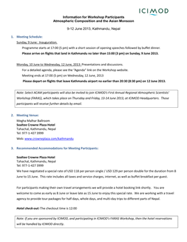 Information for Workshop Participants Atmospheric Composition and the Asian Monsoon