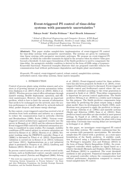 Event-Triggered PI Control of Time-Delay Systems with Parametric Uncertainties